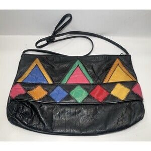 Vintage Fifth Avenue Leather Shoulder Bag Geometric Patchwork Made USA